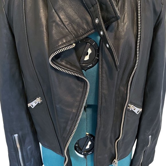 All Saints Lewin Leather Biker Jacket in Black, Size US 4 Small - Picture 7 of 16